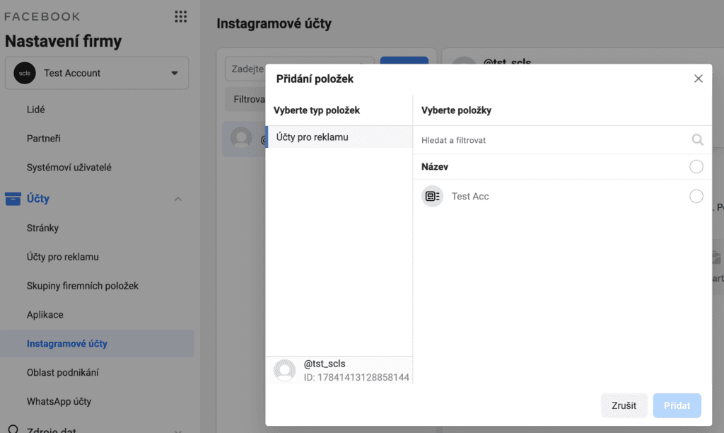 pridani insatgramu do business manager 2