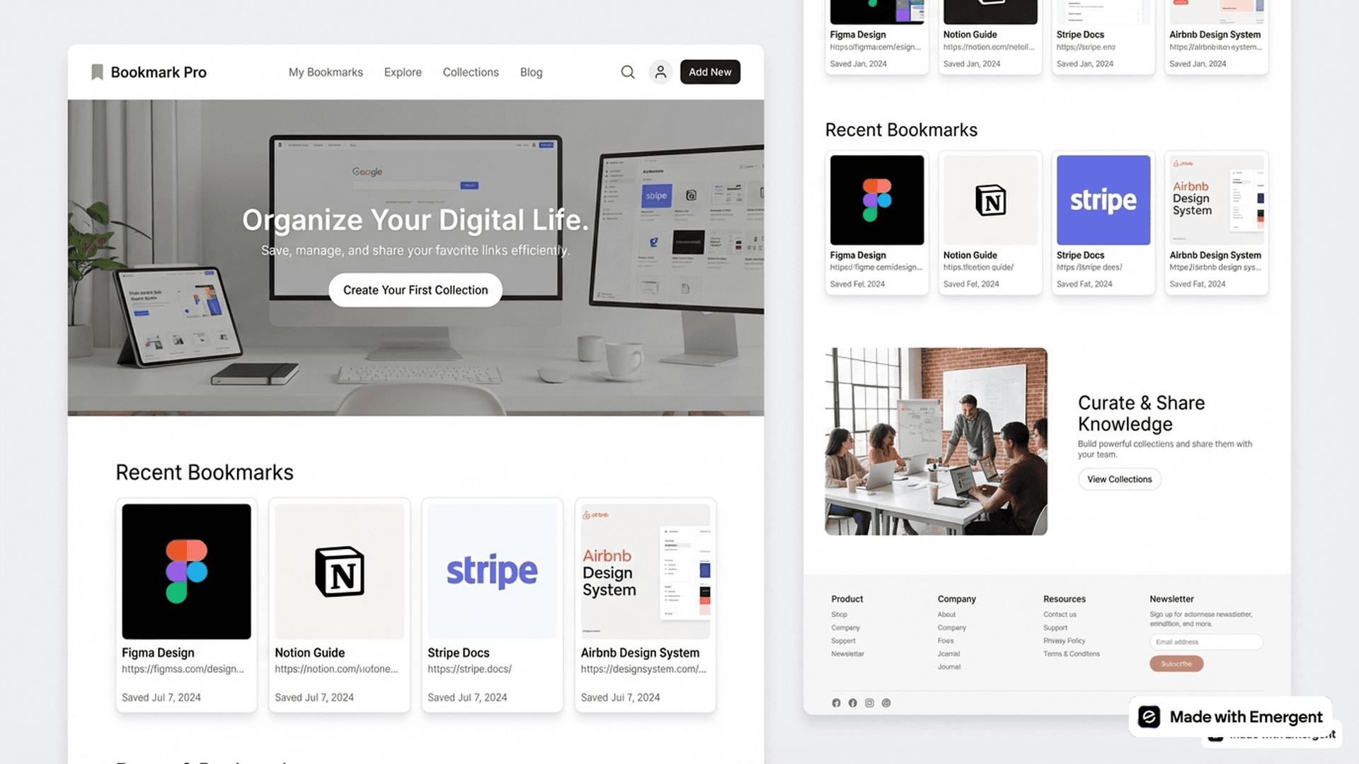 Bookmark website made with emergent