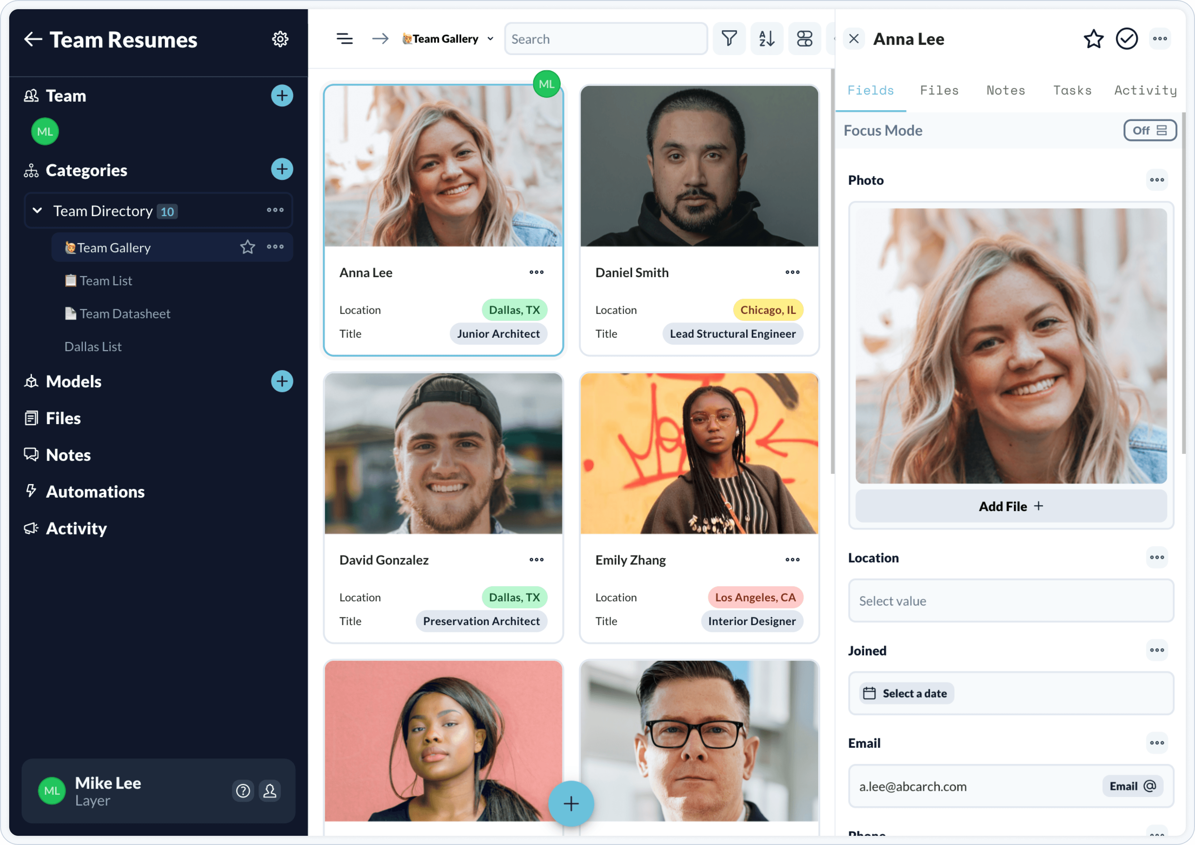 Layer Team Gallery View