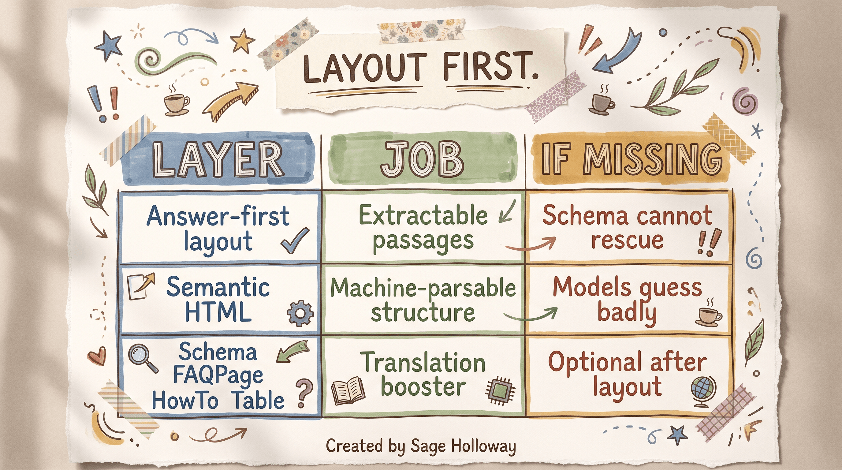 Table ranking layout clarity ahead of schema markup for LLM visibility
