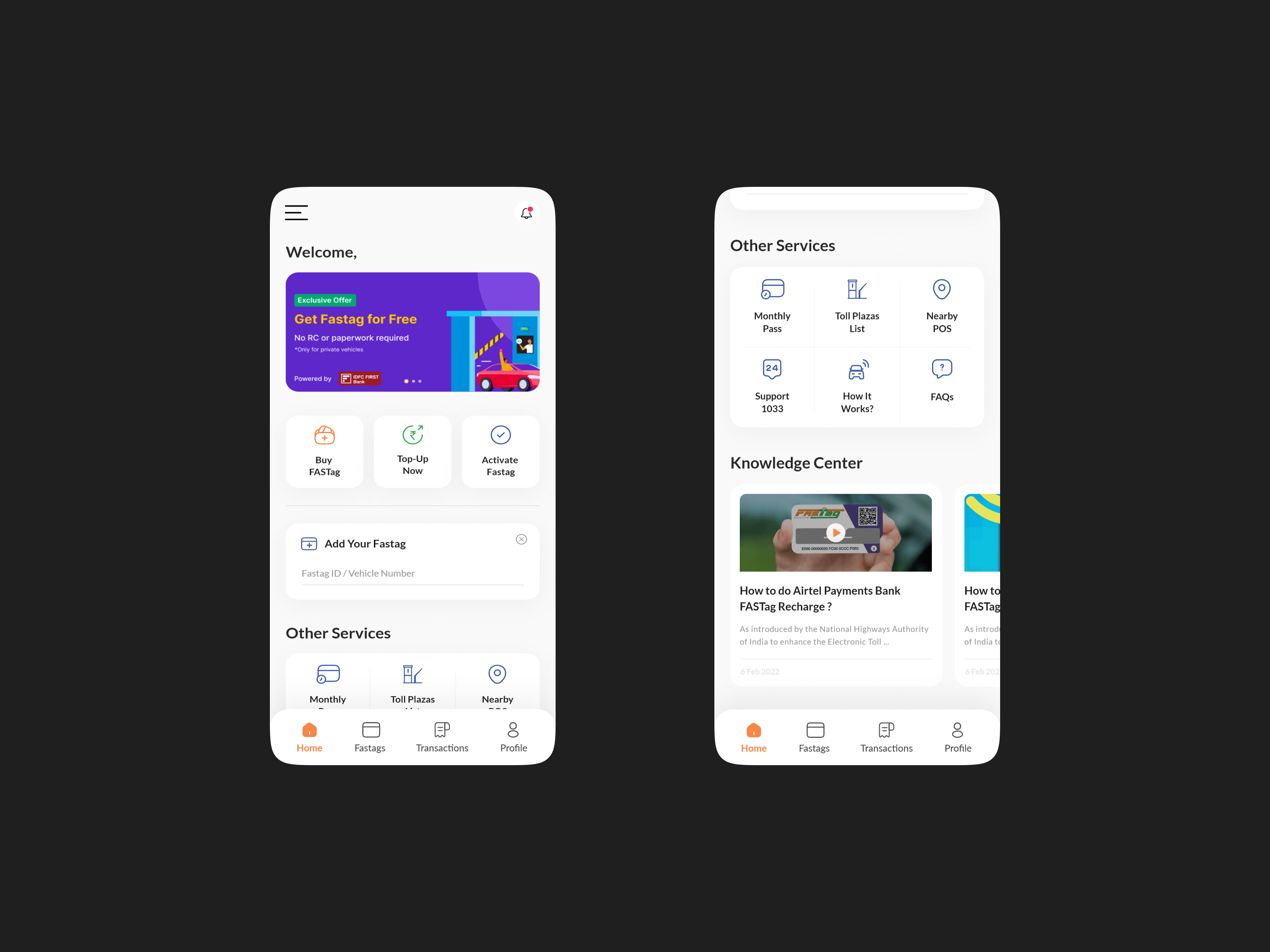 Fastag app main screen ui design