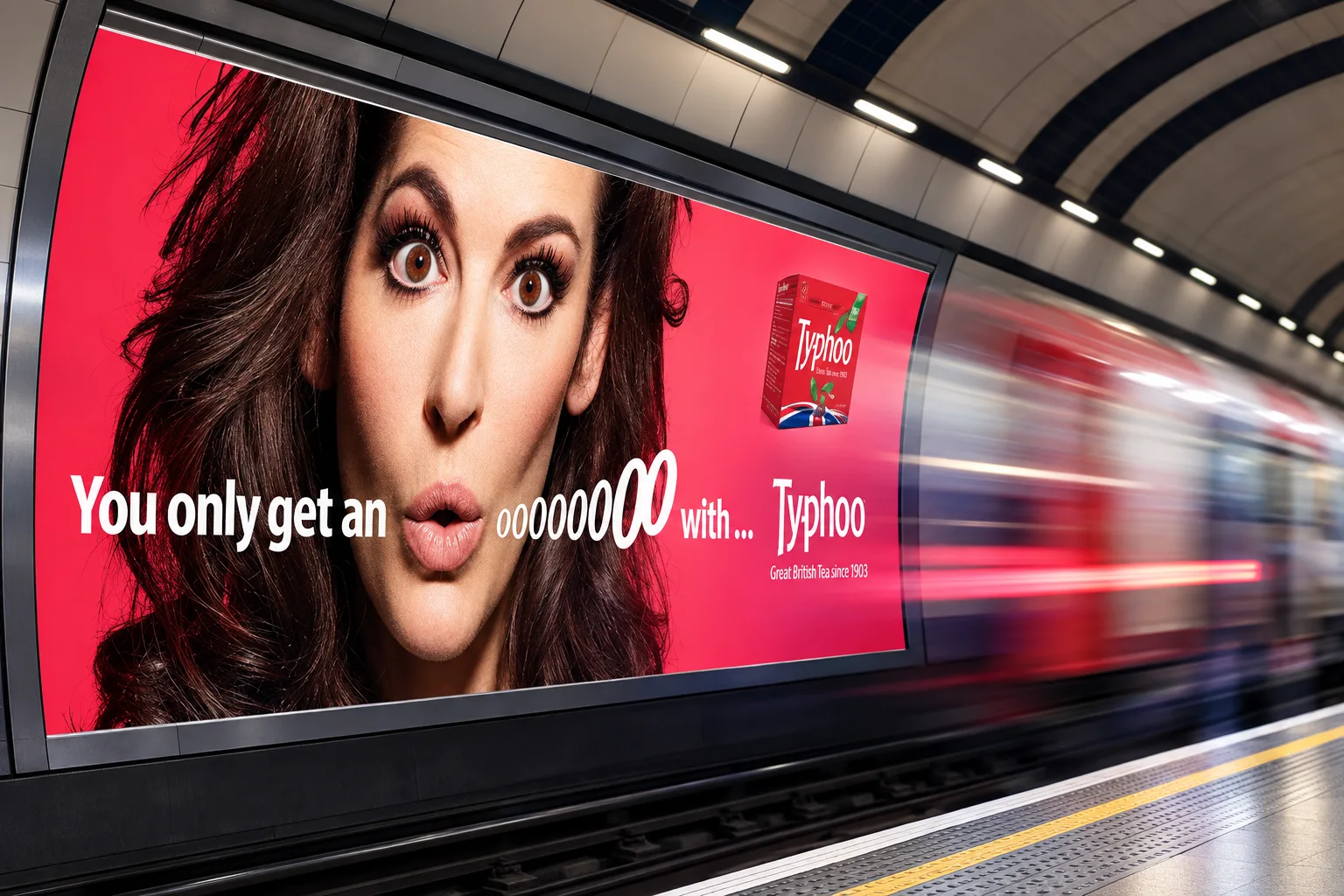 Rear of London bus with Typhoo ad featuring Nigella Lawson showcasing Mediareach mobile OOH campaigns for diverse reach