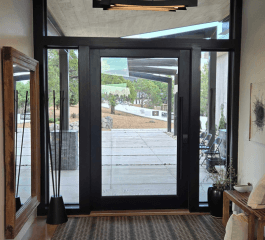 a group of wooden chairs