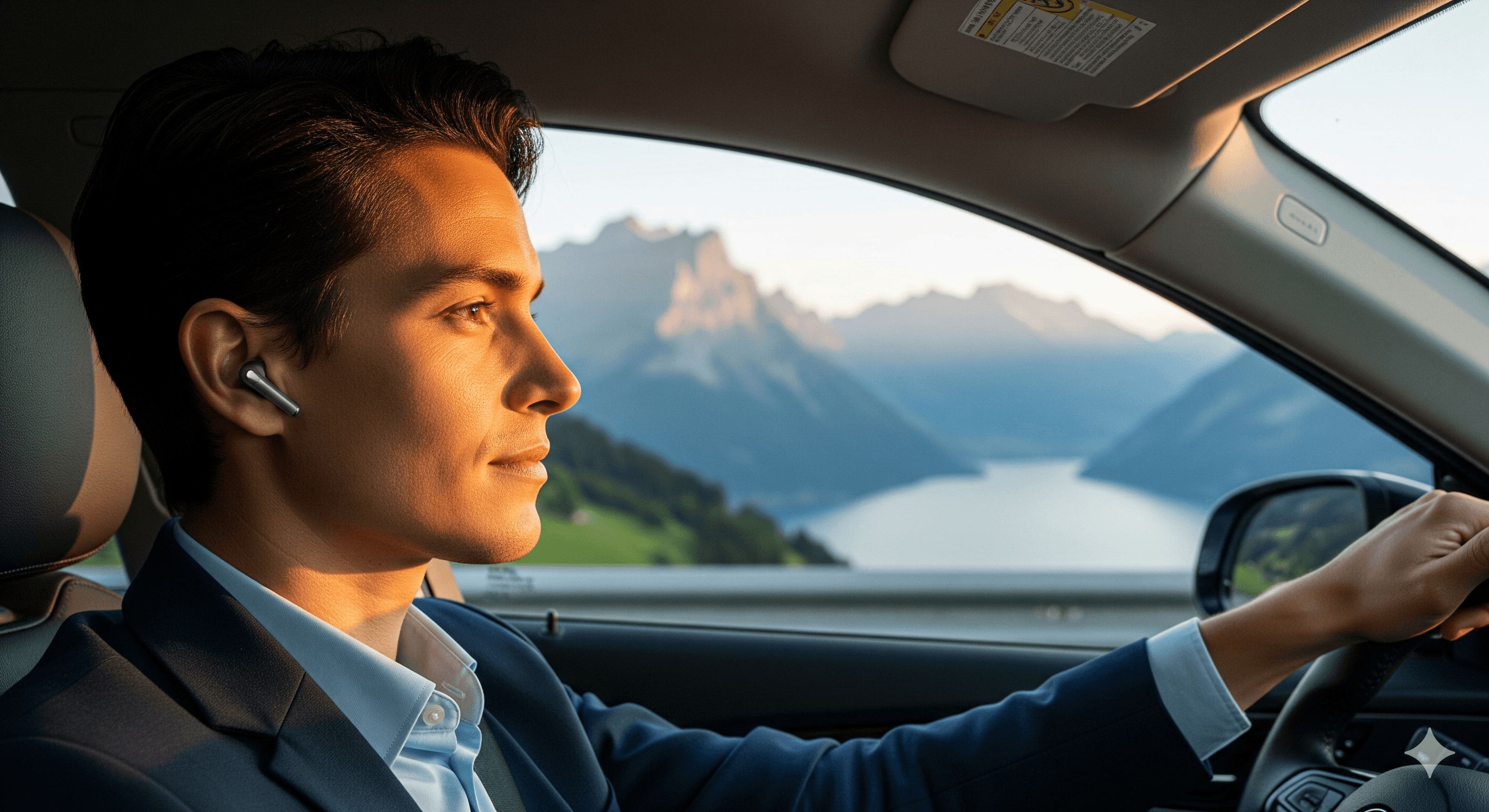 A professional listening to a podcast of a thought leadership article