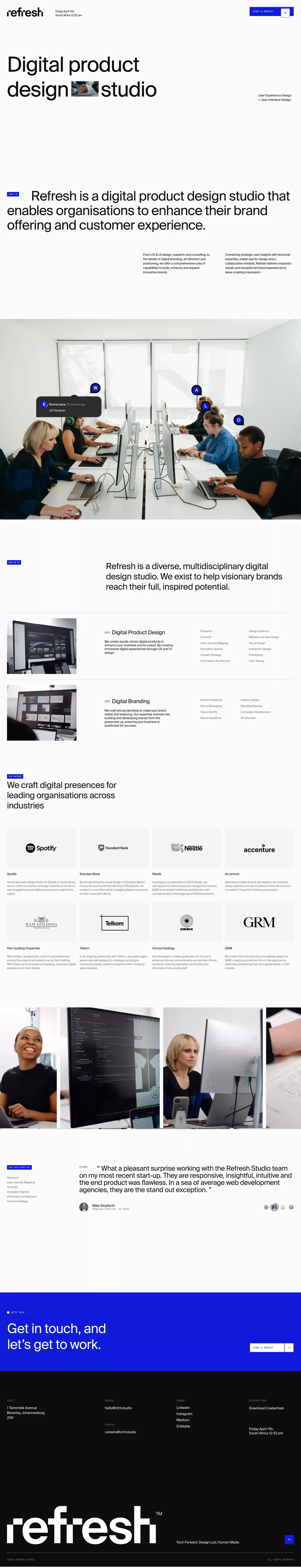 Refresh Studio portfolio page screenshot showcasing Design and Tech design