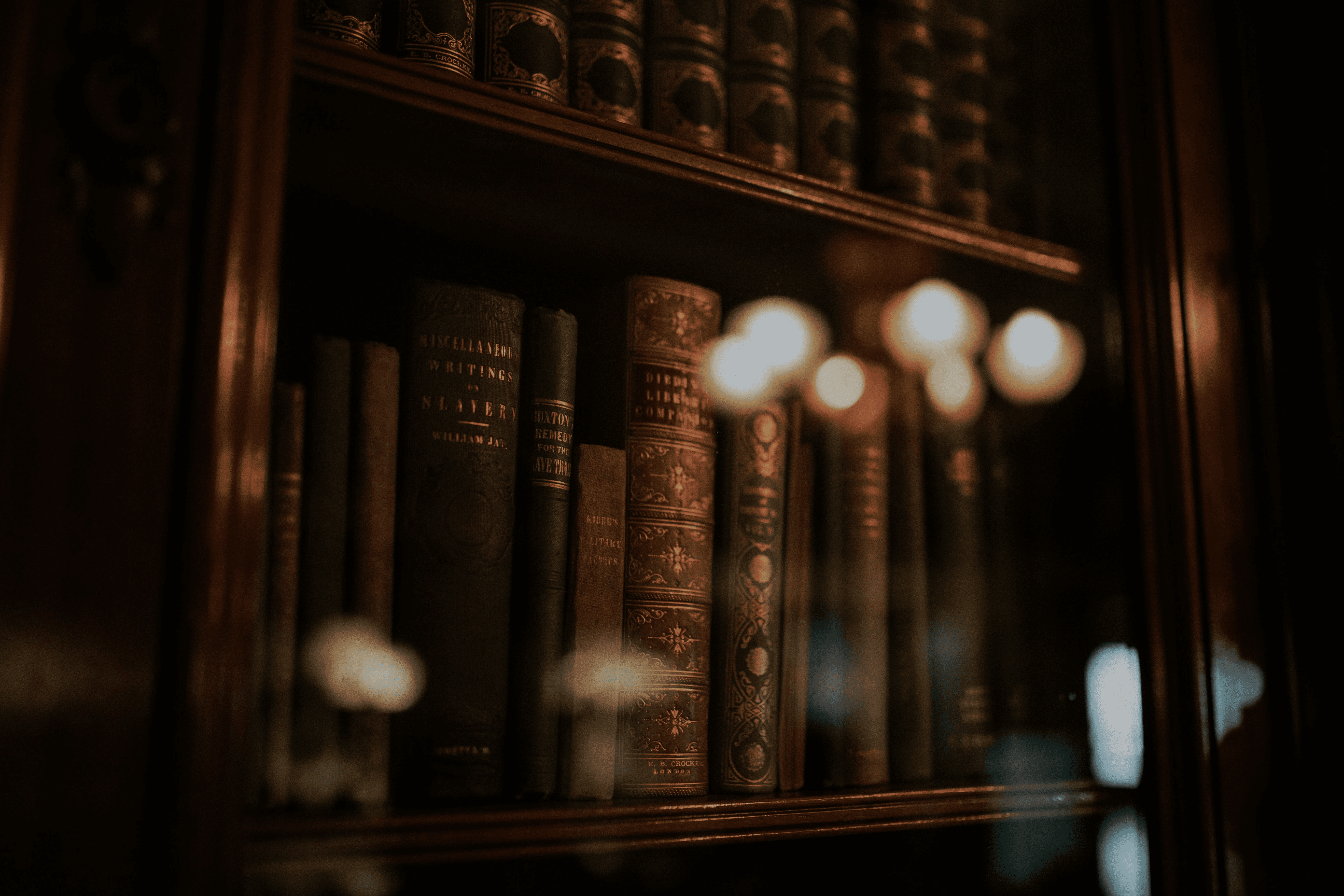 books in glass bookcase
