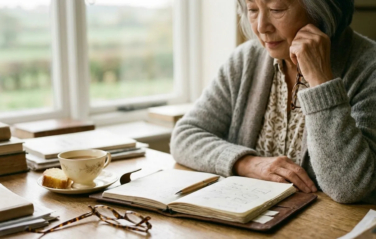 A notebook, reading glasses and a cup of tea on the manager's desk