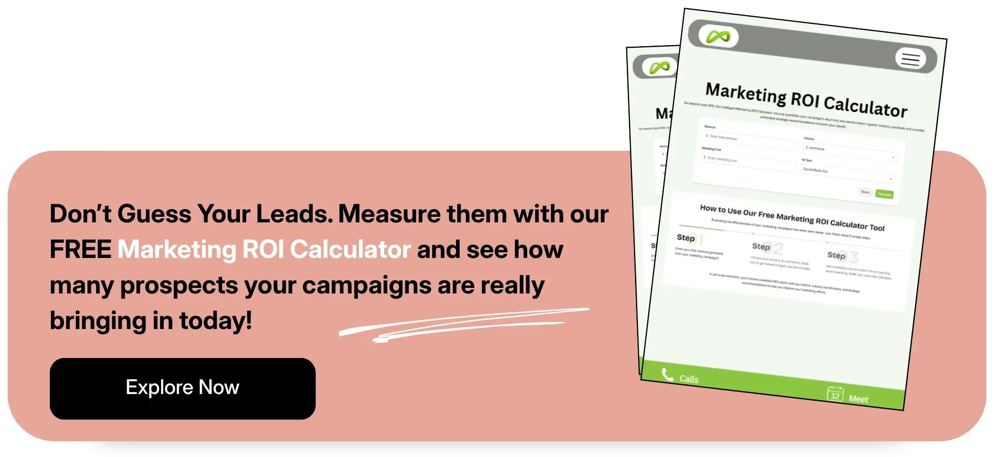"A call-to-action for Coozmoo's free Marketing ROI Calculator tool to measure campaign lead generation