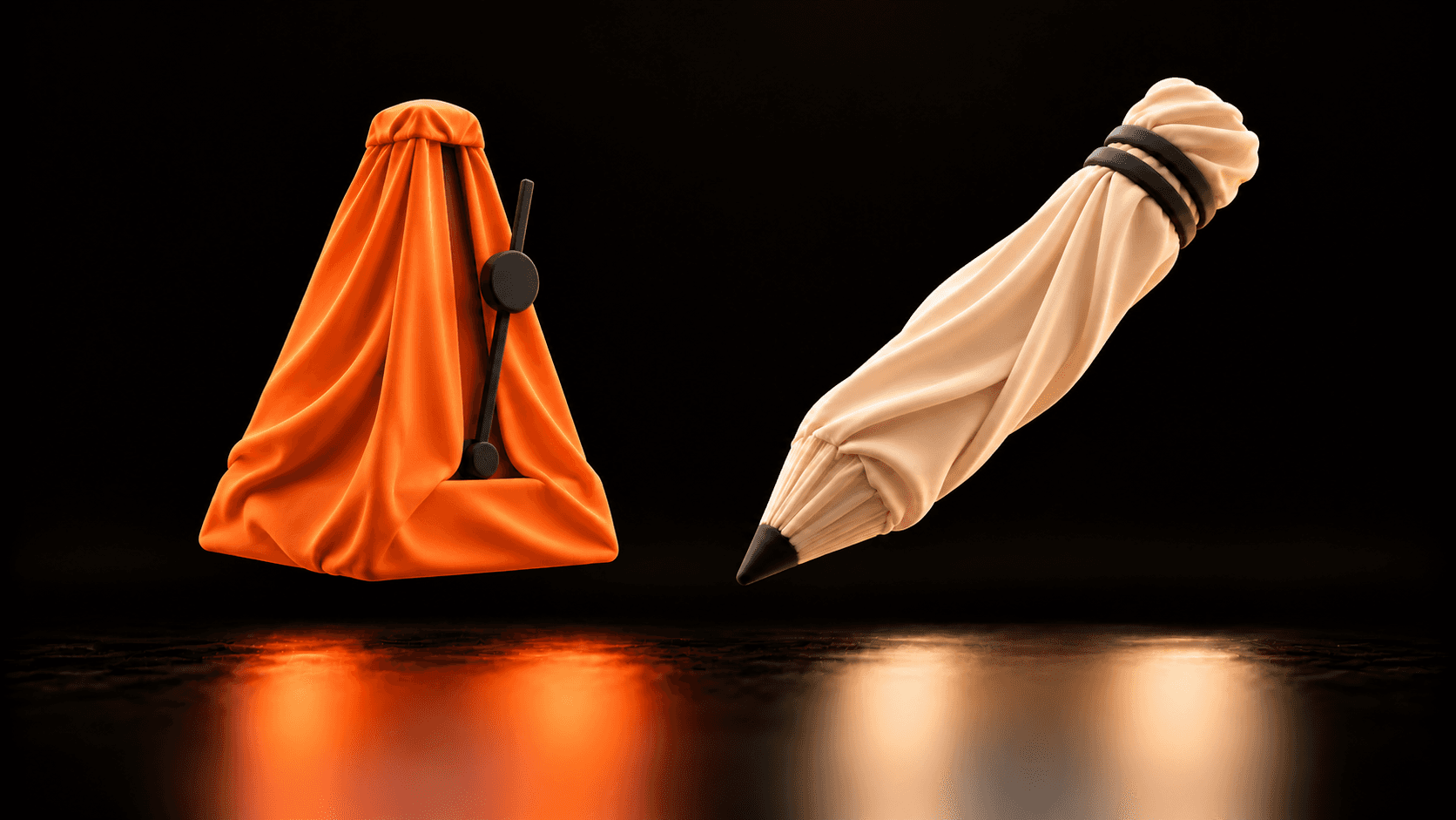 A separate cloth metronome and cream pencil illustrate alternating short drafting sessions with editing.