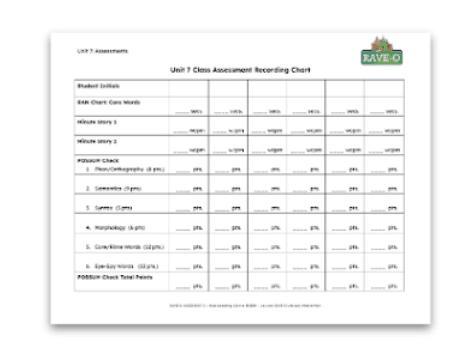 Example image of RAVE-O literacy assessment tools to measure student reading fluency and comprehension.