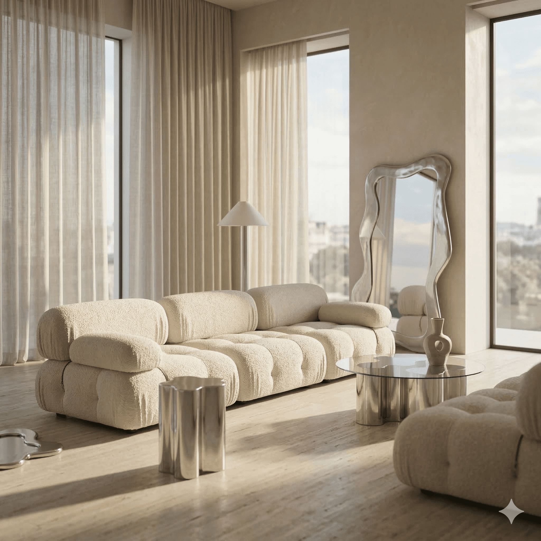 Warm dining nook with brown walls, modern pendant light, round table, green chairs, and dried pampas grass.