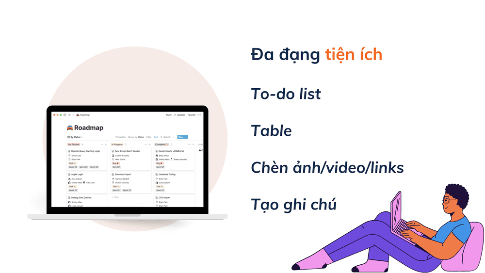 ảnh hiển thị tính năng xây dựng lịch trình của Notion