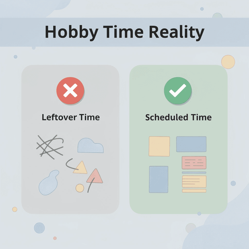 Before and after infographic showing leftover time versus scheduled hobby time
