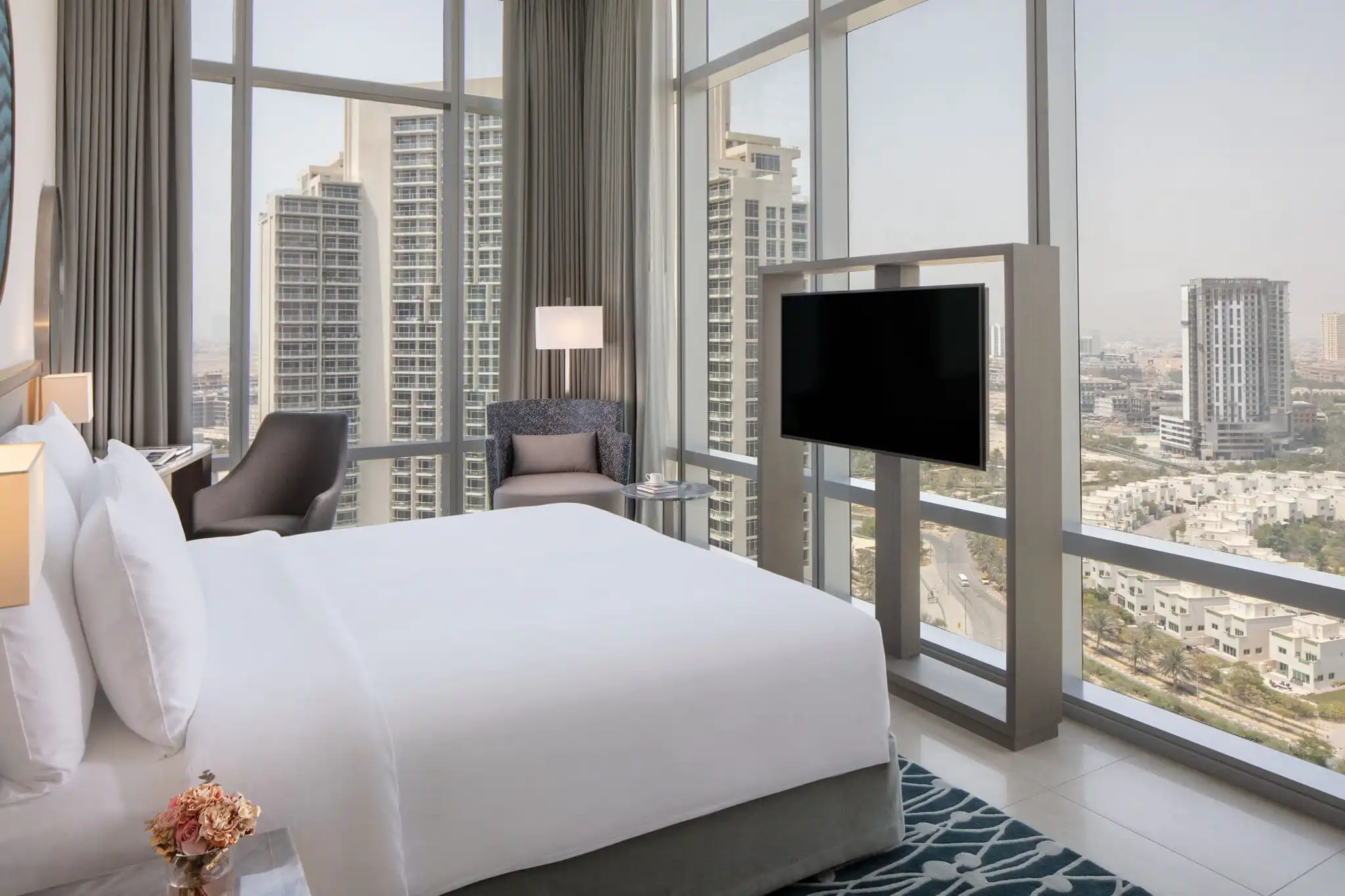 A guest room at The First Collection at Jumeirah Village Circle, a pet-friendly hotel in Dubai