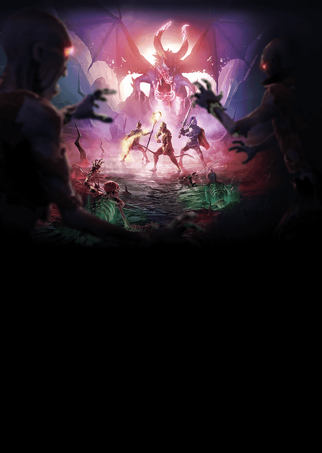 adventurer looks through archway at dragon