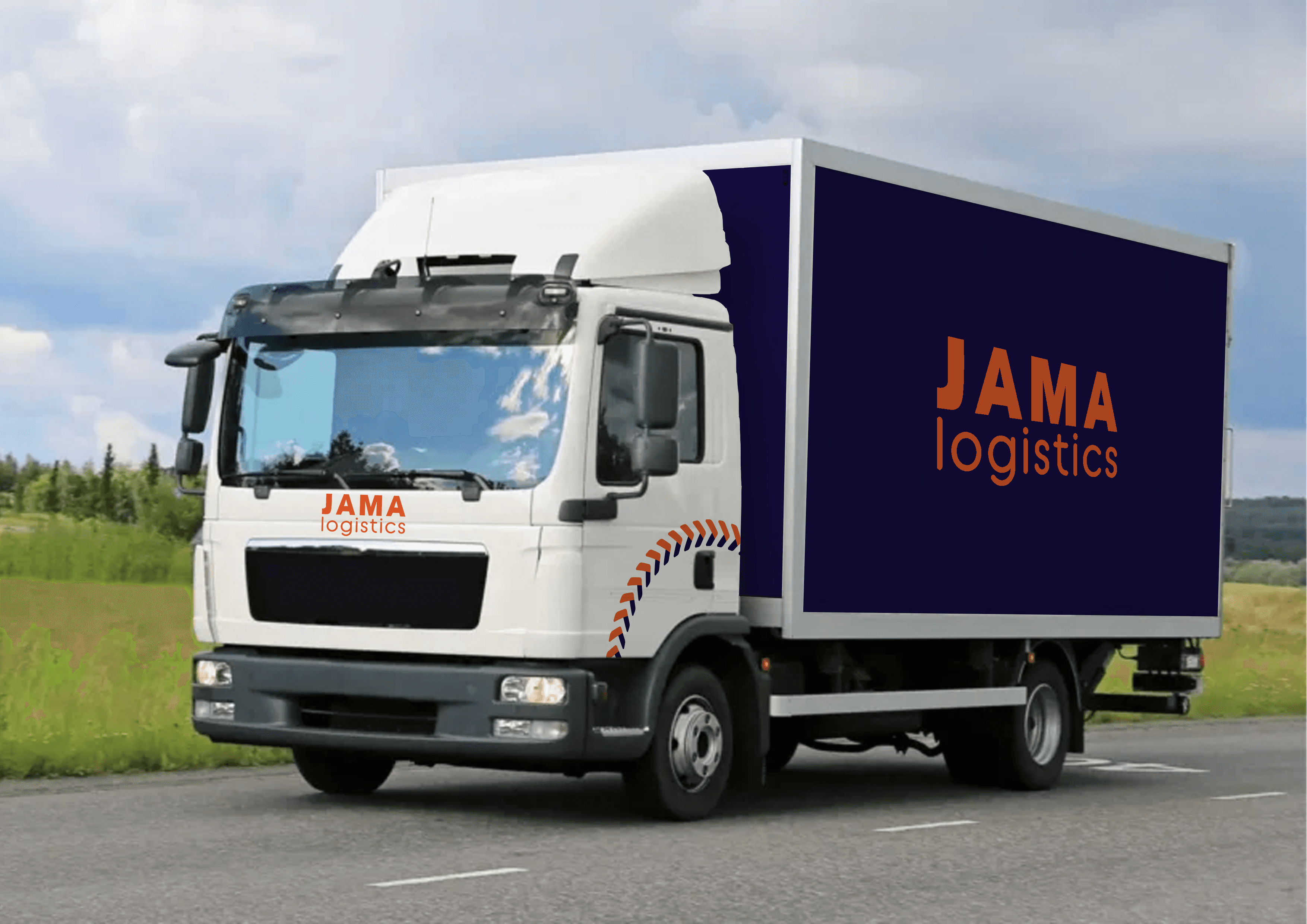 Image of an 18 tonne rigid truck with jama logistics branding on it