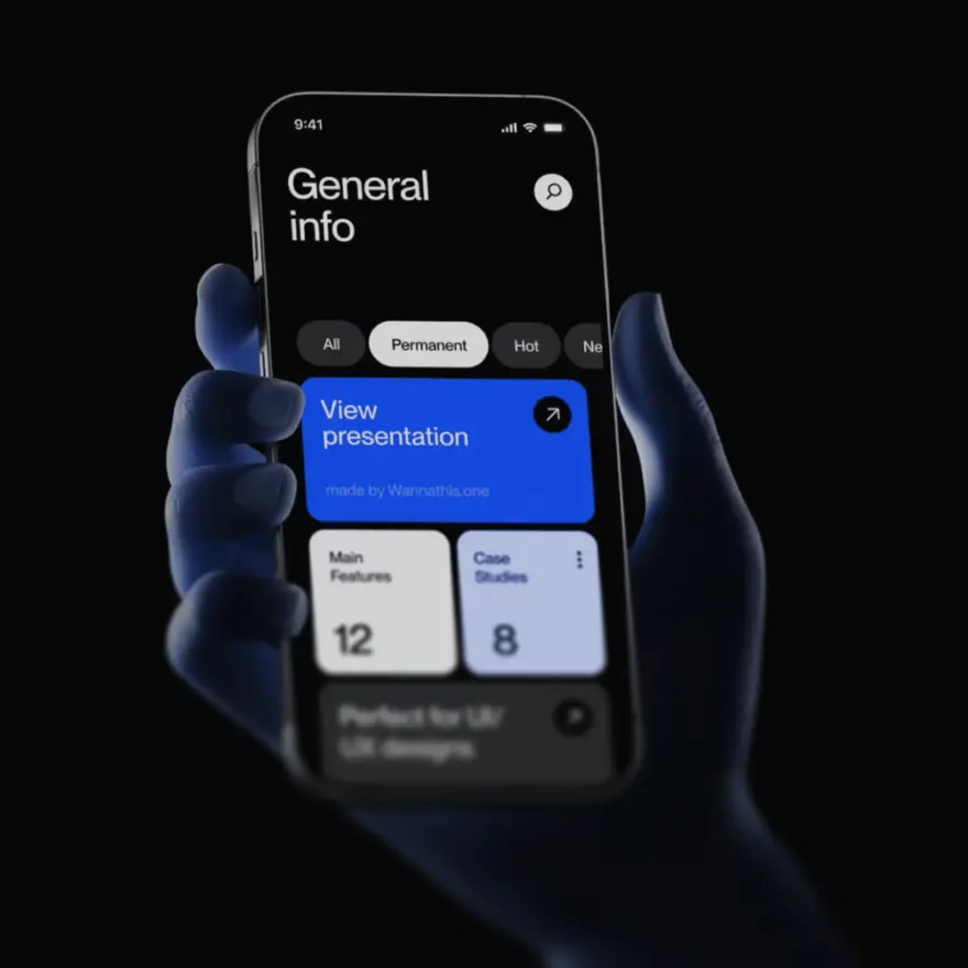 A hand holds a smartphone displaying a digital wallet with cards on a dark background.