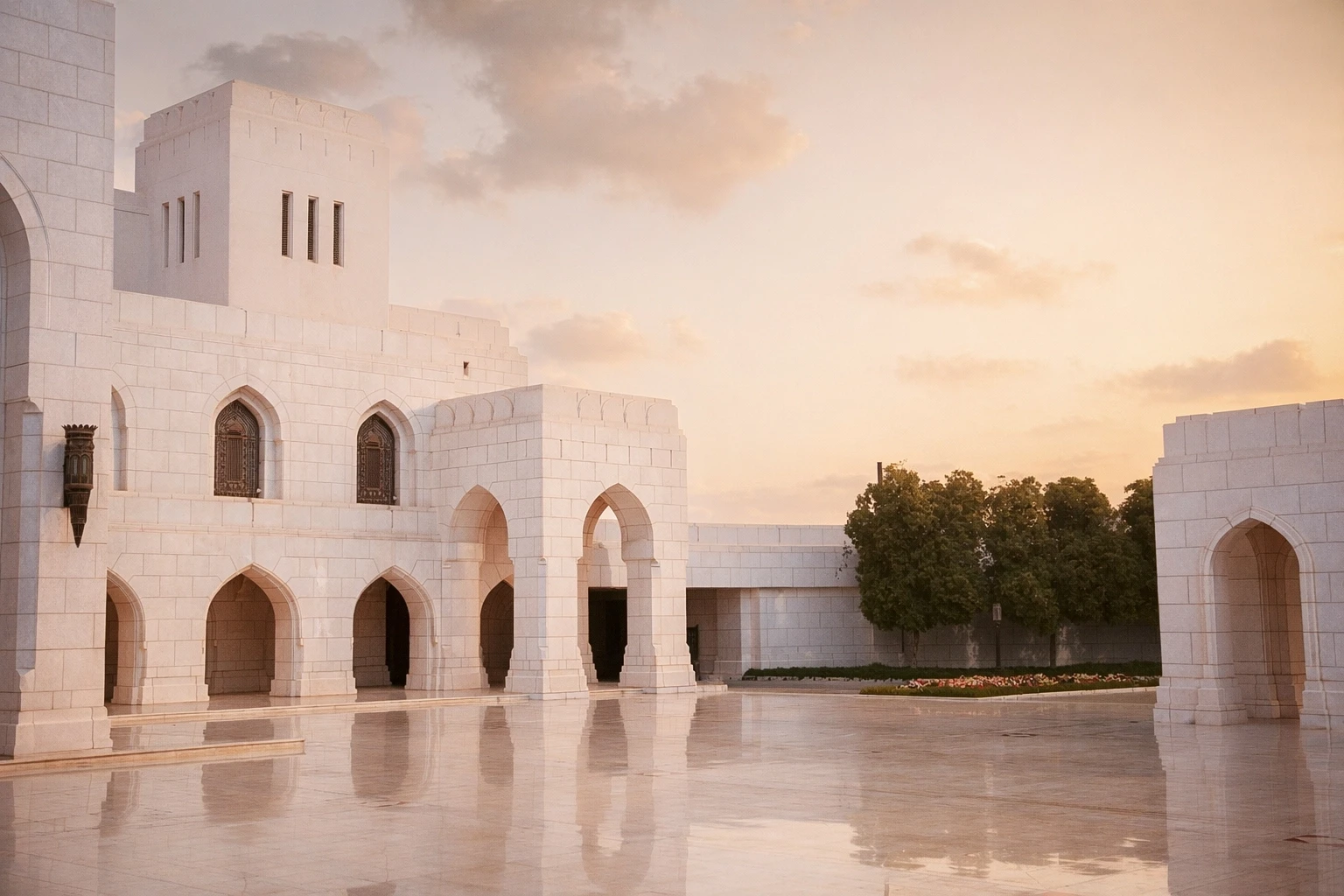 zonsondergang bij de Royal Opera House van Muscat