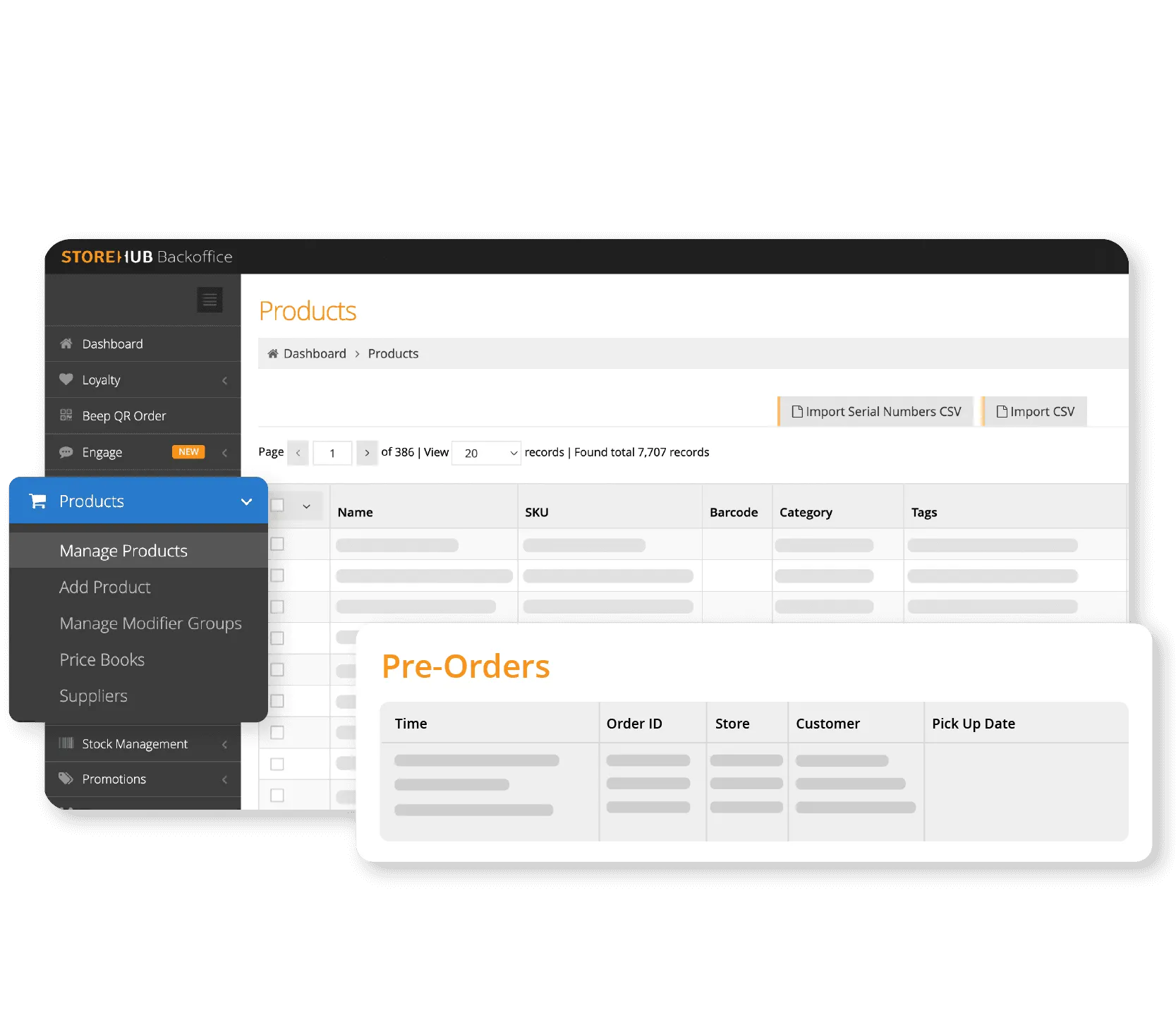 StoreHub retail BackOffice dashboard managing specialty products with customised categories and inventory tracking.