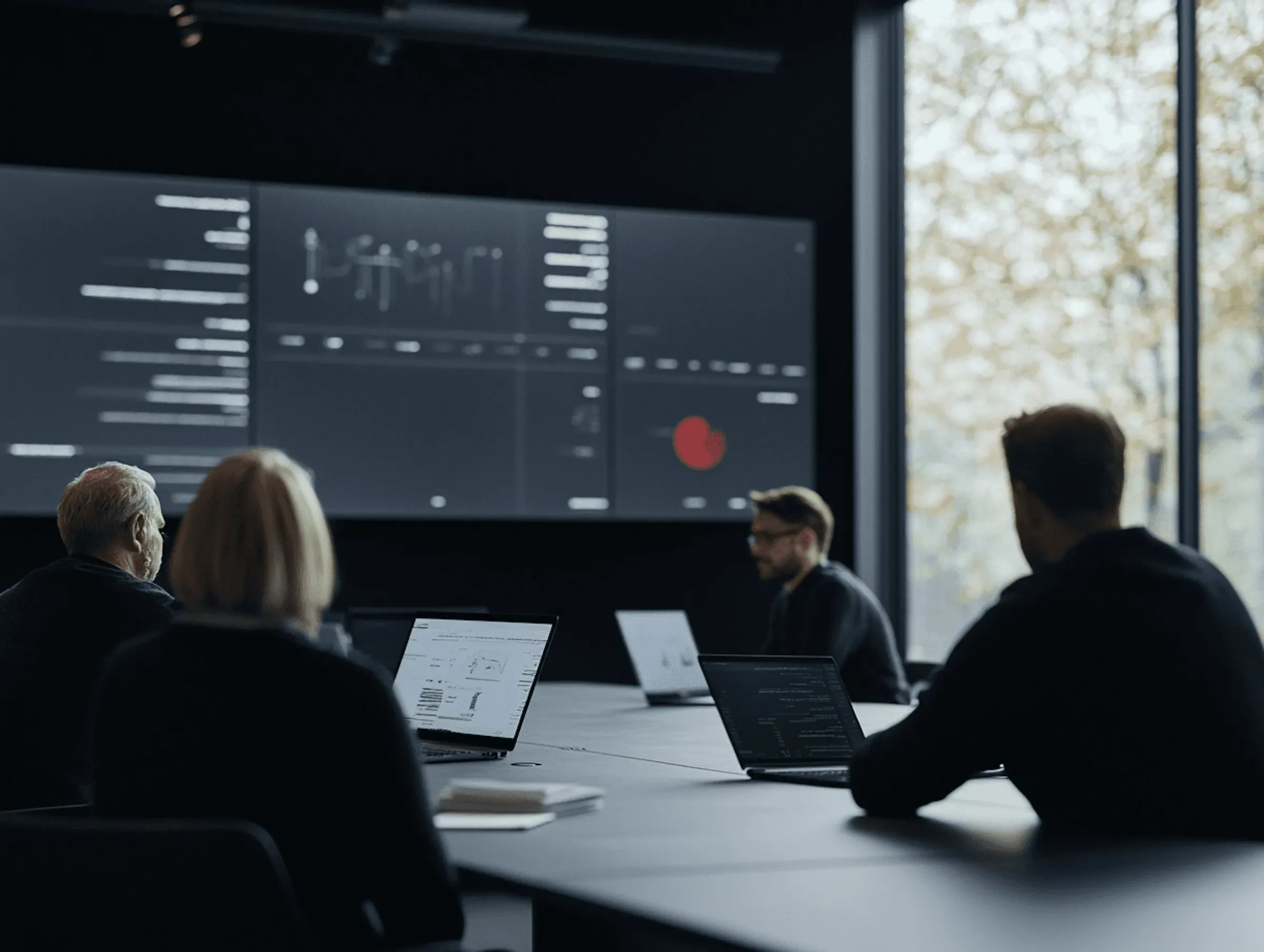 Team working in an office watching at a presentation