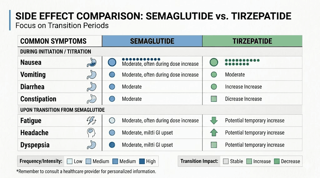 Side effects comparison during semaglutide tirzepatide transition