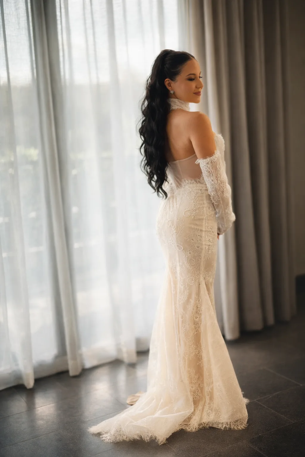 Bride ready with refined bridal hair