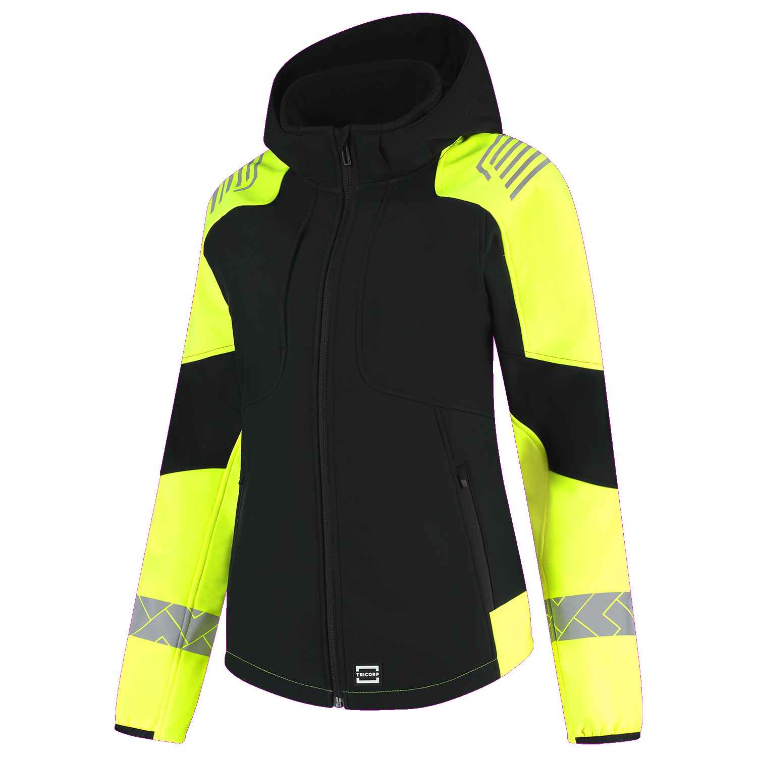 Fluo werkjas dames — TRICORP Softshell Capuchon Reflective Redefined Dames