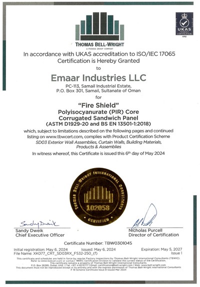 Emaar Industries Thomas BELL-WRIGHT Certificate