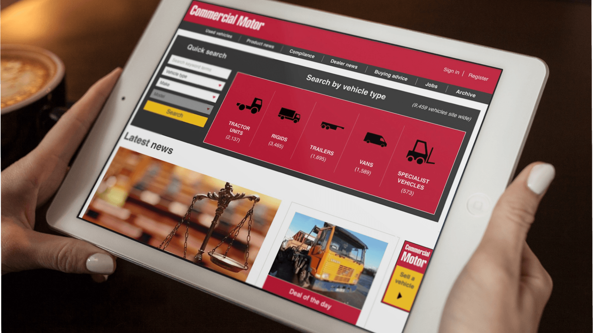 Commercial Motot's website on tablet