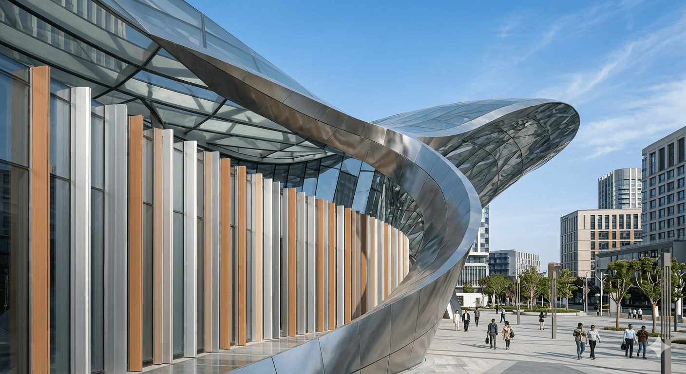 Modern curved architectural facade of luxury apartments in Sector 113 Gurugram