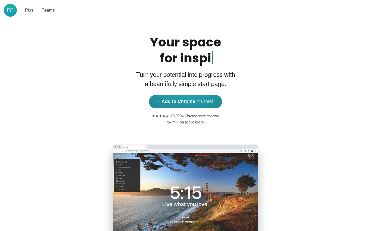 Momentum homepage screenshot