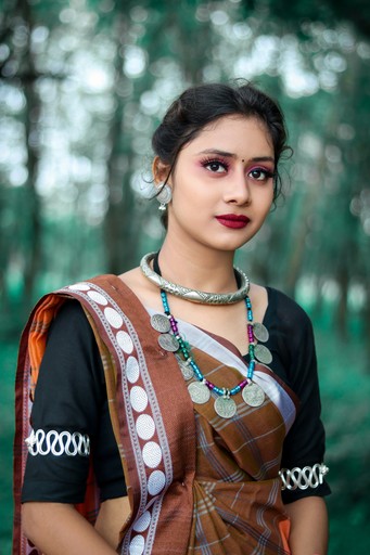 a woman in a sari with a necklace on her neck