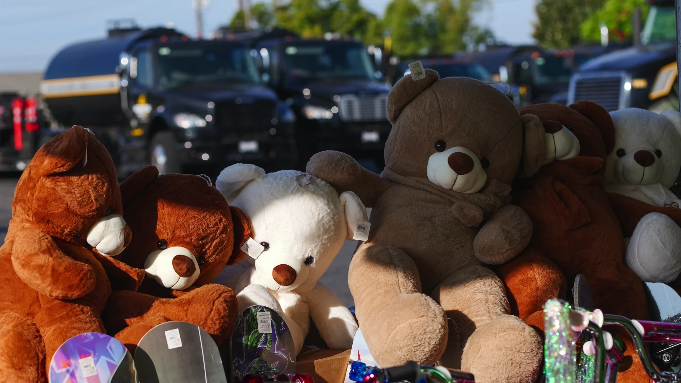 Closeup photo of large donated teddy bear stuffies