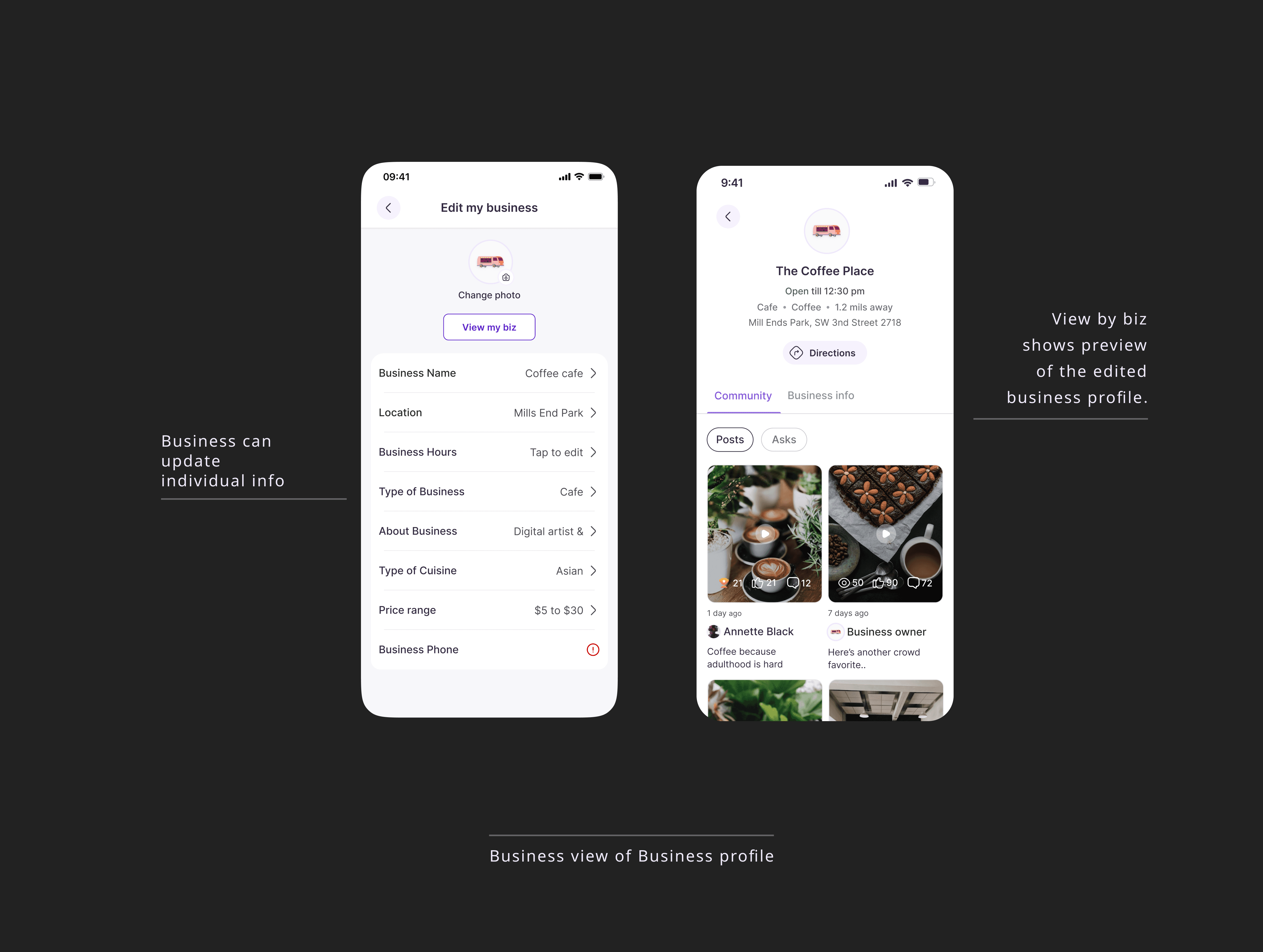 business profile merchant view