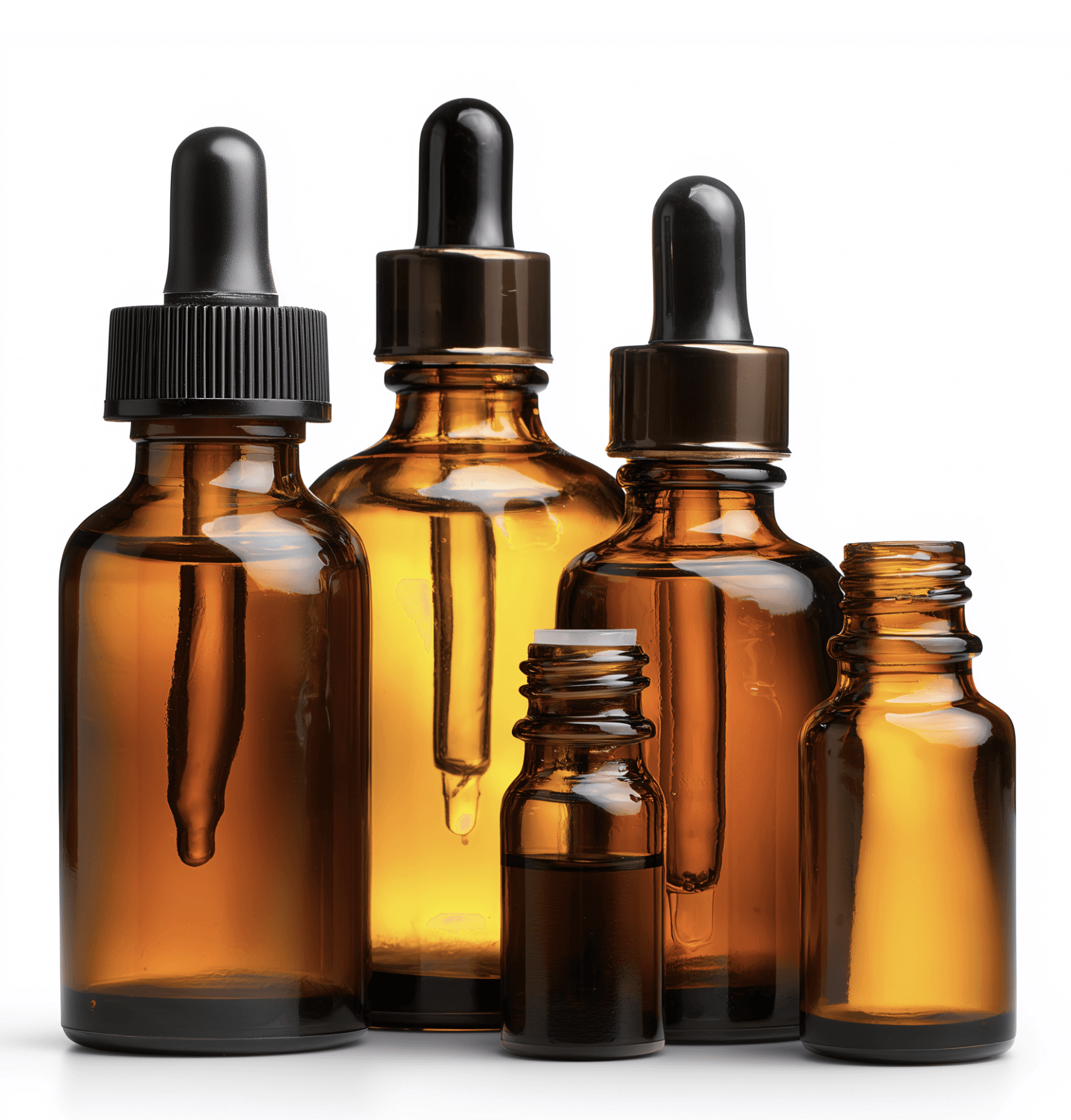 Amber glass dropper bottles