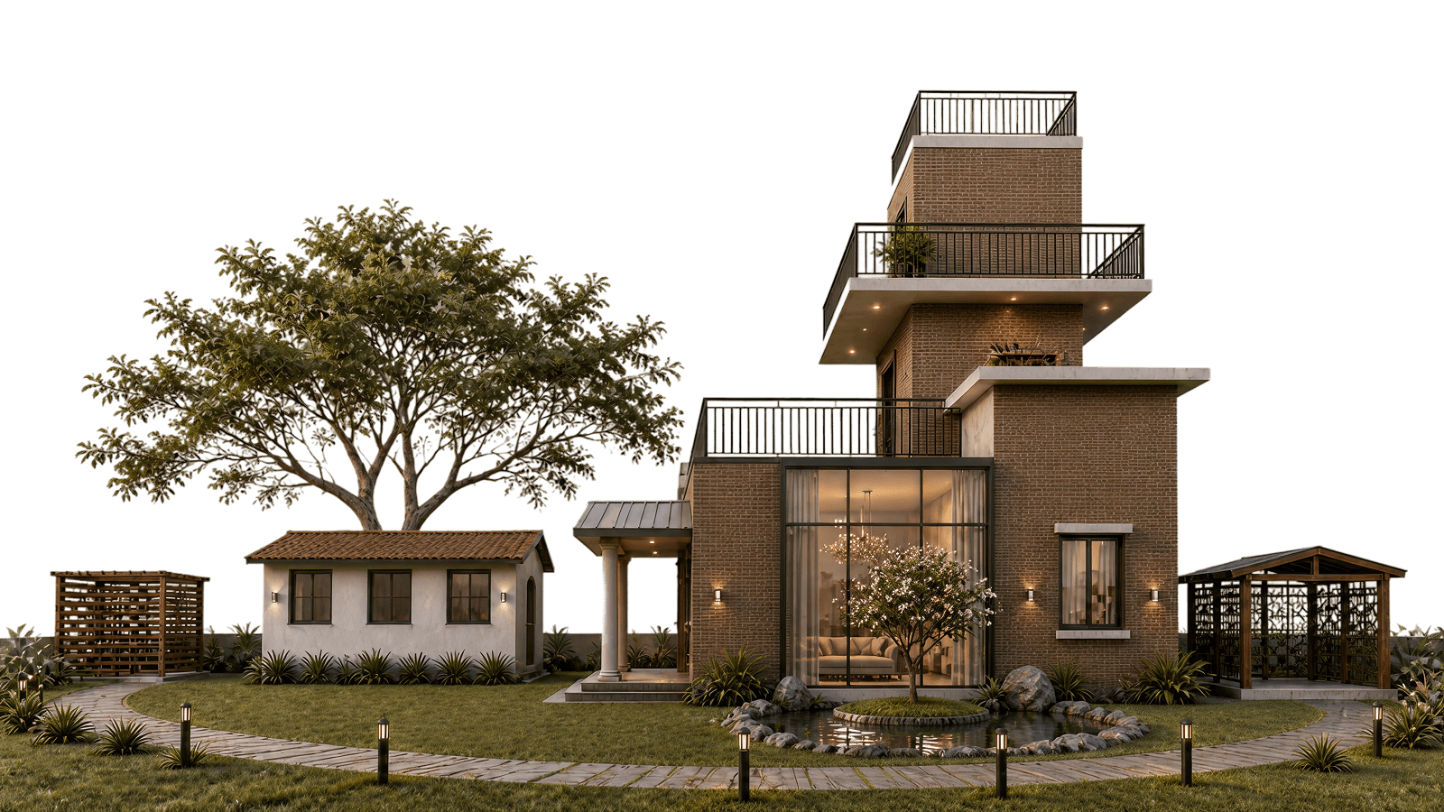 modern sculptural building with curved wooden exterior
