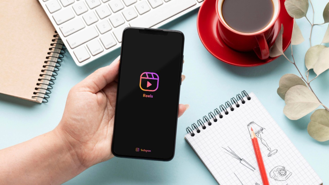 High angle hand holding smartphone