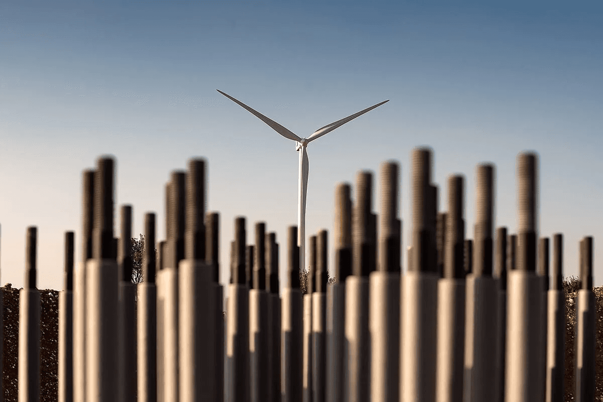 Eolienne au centre de pieux en béton– Nord | Photographe pro Anteale | Yann Manac’h