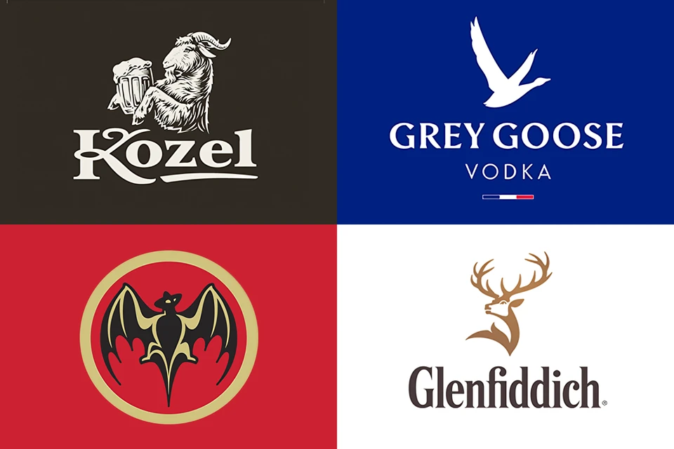 Kozel logo, Grey Goose logo, Bacardi logo, Glenfiddich logo
