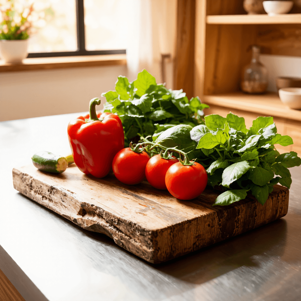 product photography of fresh vegetables and kitchenware