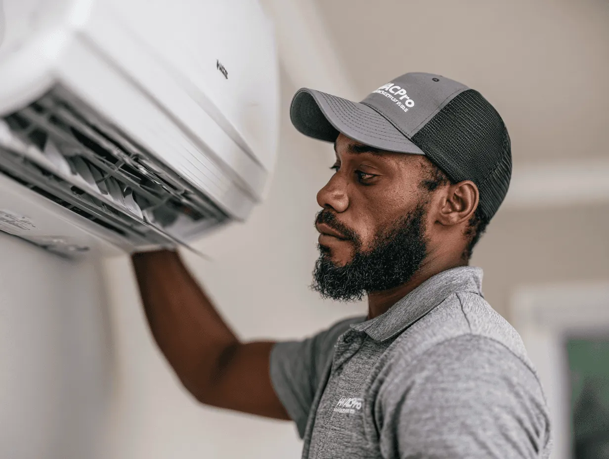 HVAC tech installing mini split ductless system