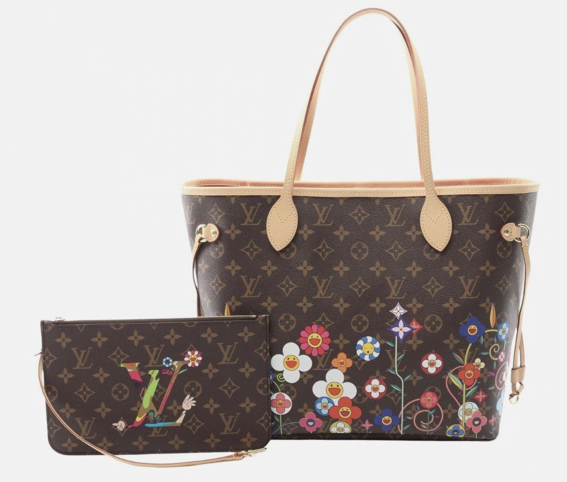 Authentic Louis Vuitton x Takashi Murakami Neverfull MM Monogram Shoulder Bag M13271
