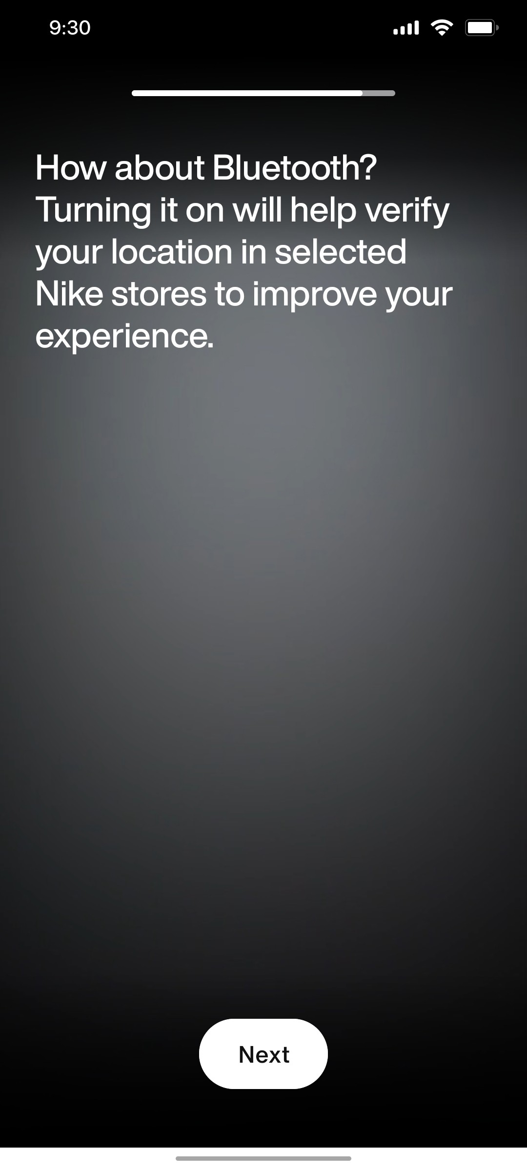 Nike App About Bluetooth Screen