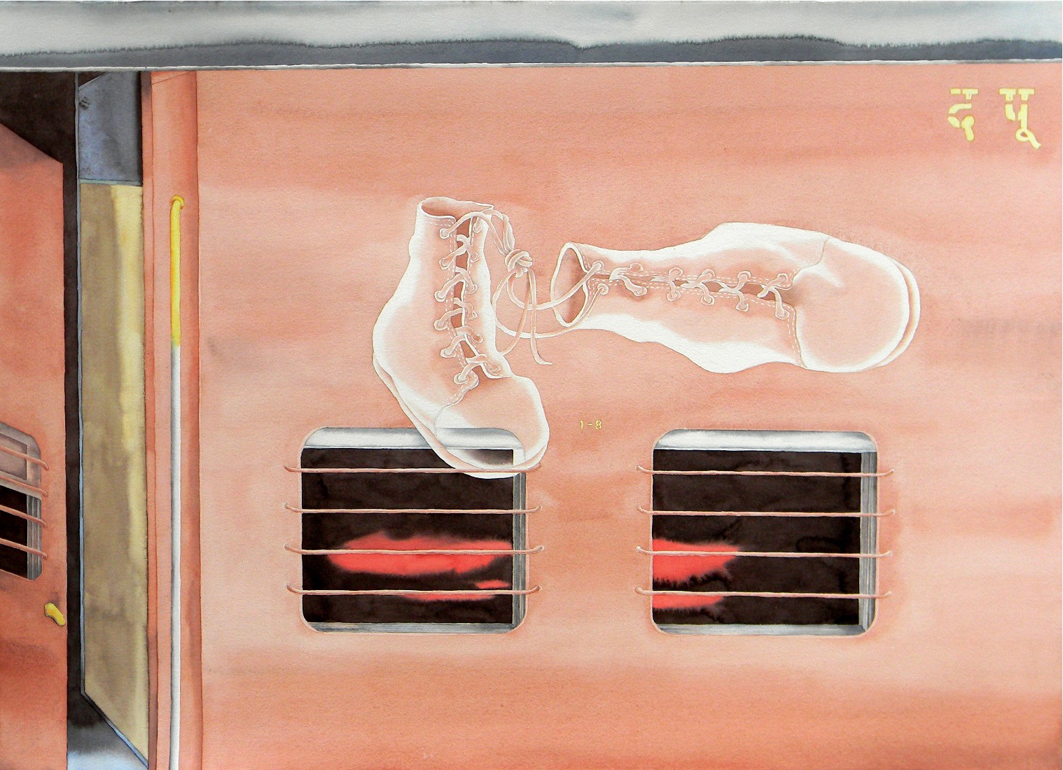 herd of sheep on road painting