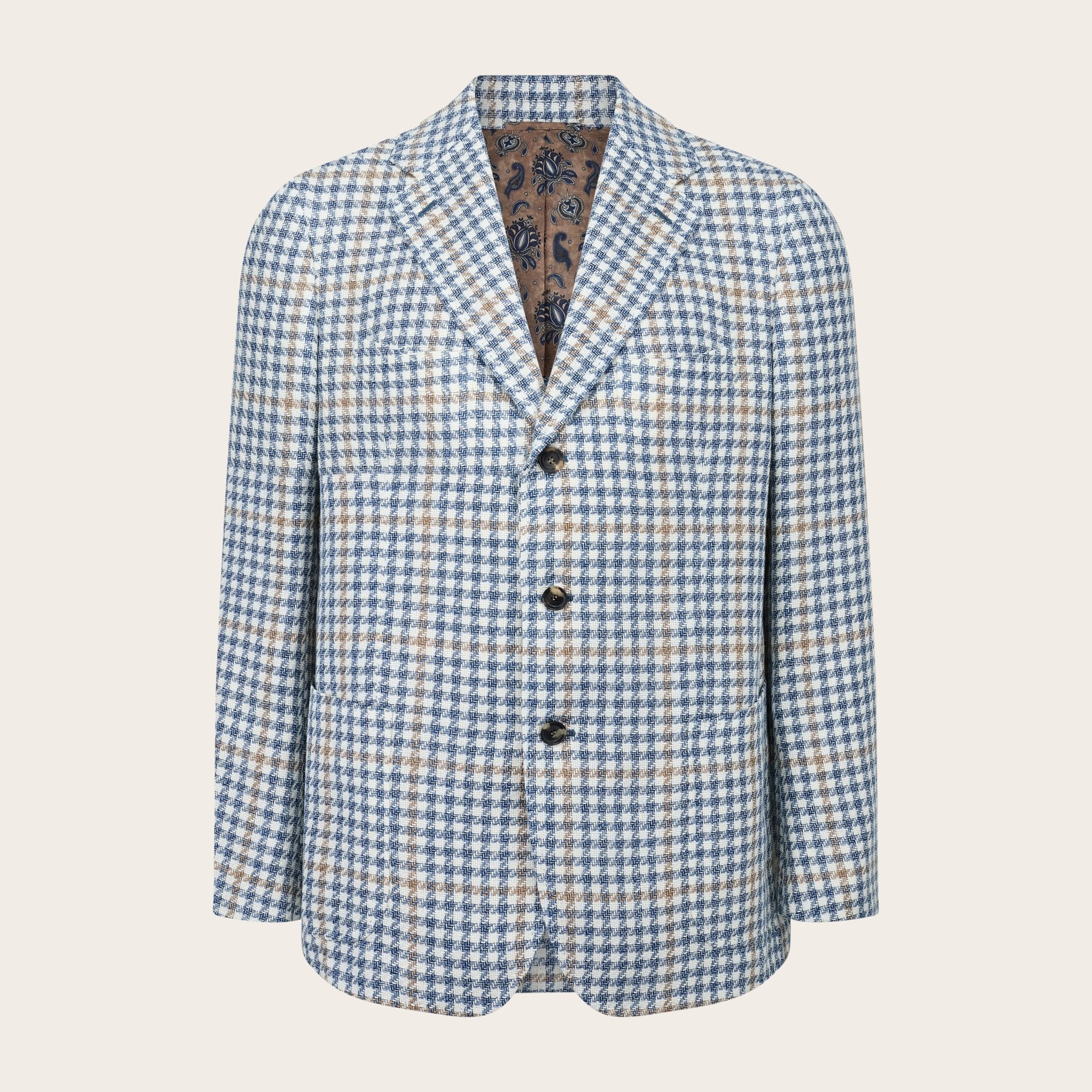 Beige and Blue Houndstooth Blazer - Adda River