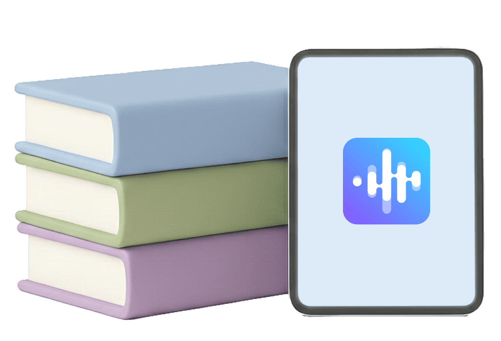 3d Image of books stacks with tablet leaning on it with a Jamworks logo displayed on the screen