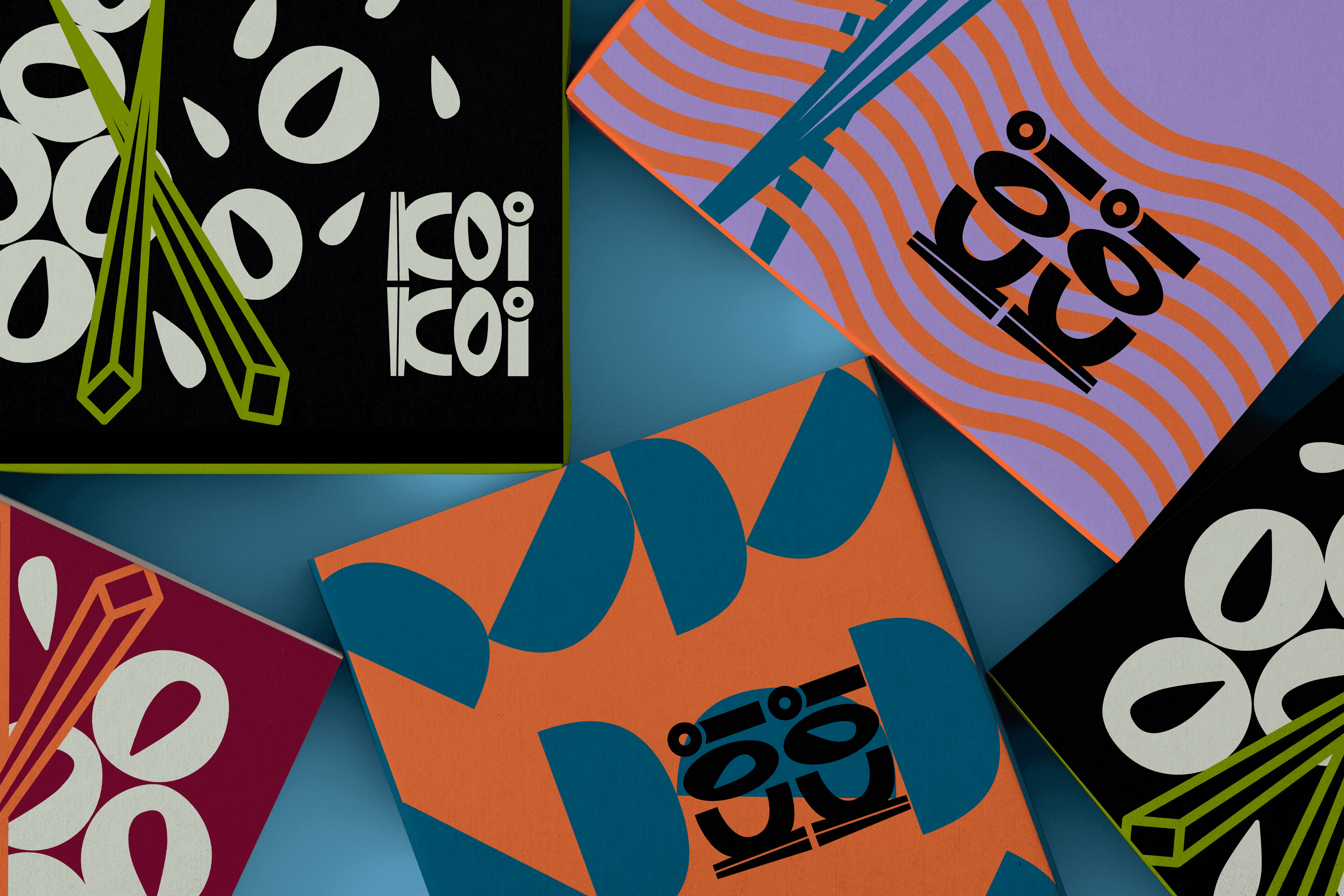 Rare Ideas created a vibrant, non-traditional identity for Koi Koi, a playful pan-Asian restaurant, avoiding classic motifs.