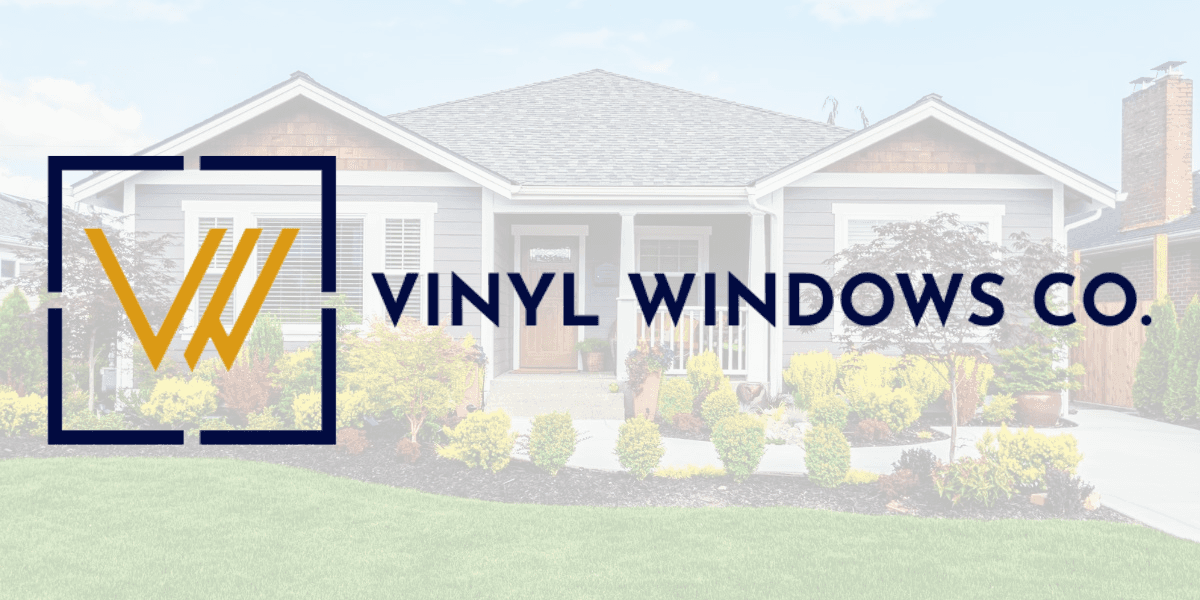 Vinyl Windows Co. logo over a beautiful home showcasing energy-efficient, durable vinyl windows designed to support contractors' success.