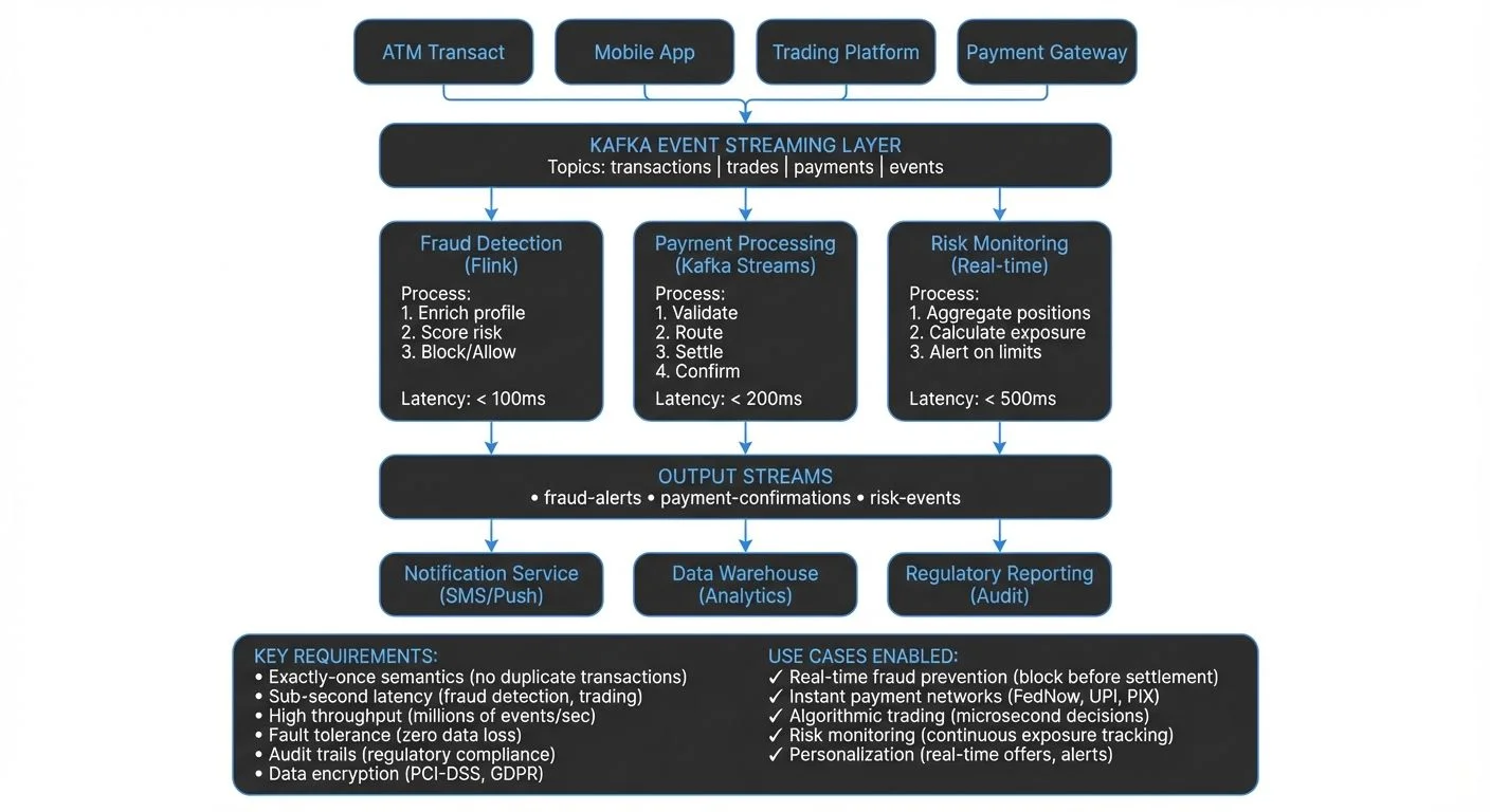 Streaming data architecture for financial services showing event processing pipeline