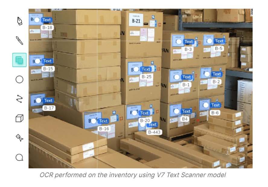 OCR performed on the inventory labels using V7